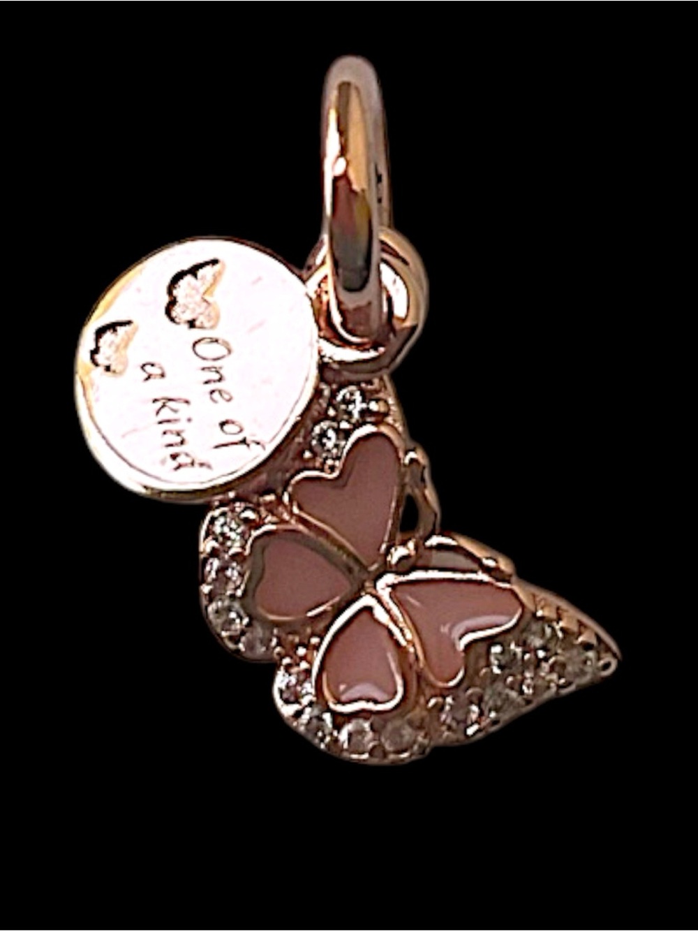 Pandora Pink Butterfly and Quote Double Dangle Charm Rose Gold Plated
